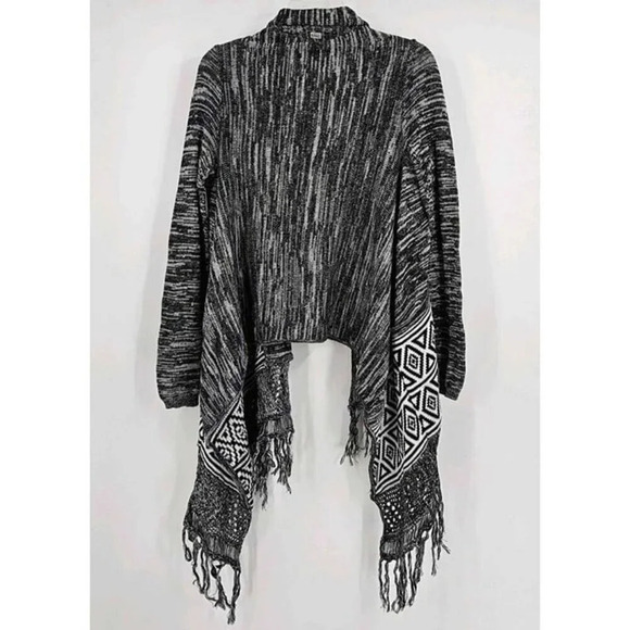 Billabong Open Front Cardigan Tribal Aztec Fringe Black/White Sweater Sz S - Picture 2 of 4
